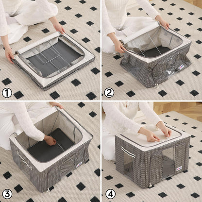 Wardrobe Organizer Storage Box | Foldable Cloth Storage Boxes with Metal Frame & Window | 600D Oxford Fabric, Charcoal Grey
