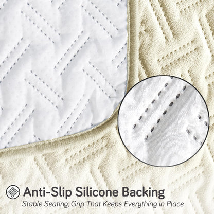 Premium Velvety Quilted Softline 5-Seater Sofa Cover (3+1+1), Butter Cream