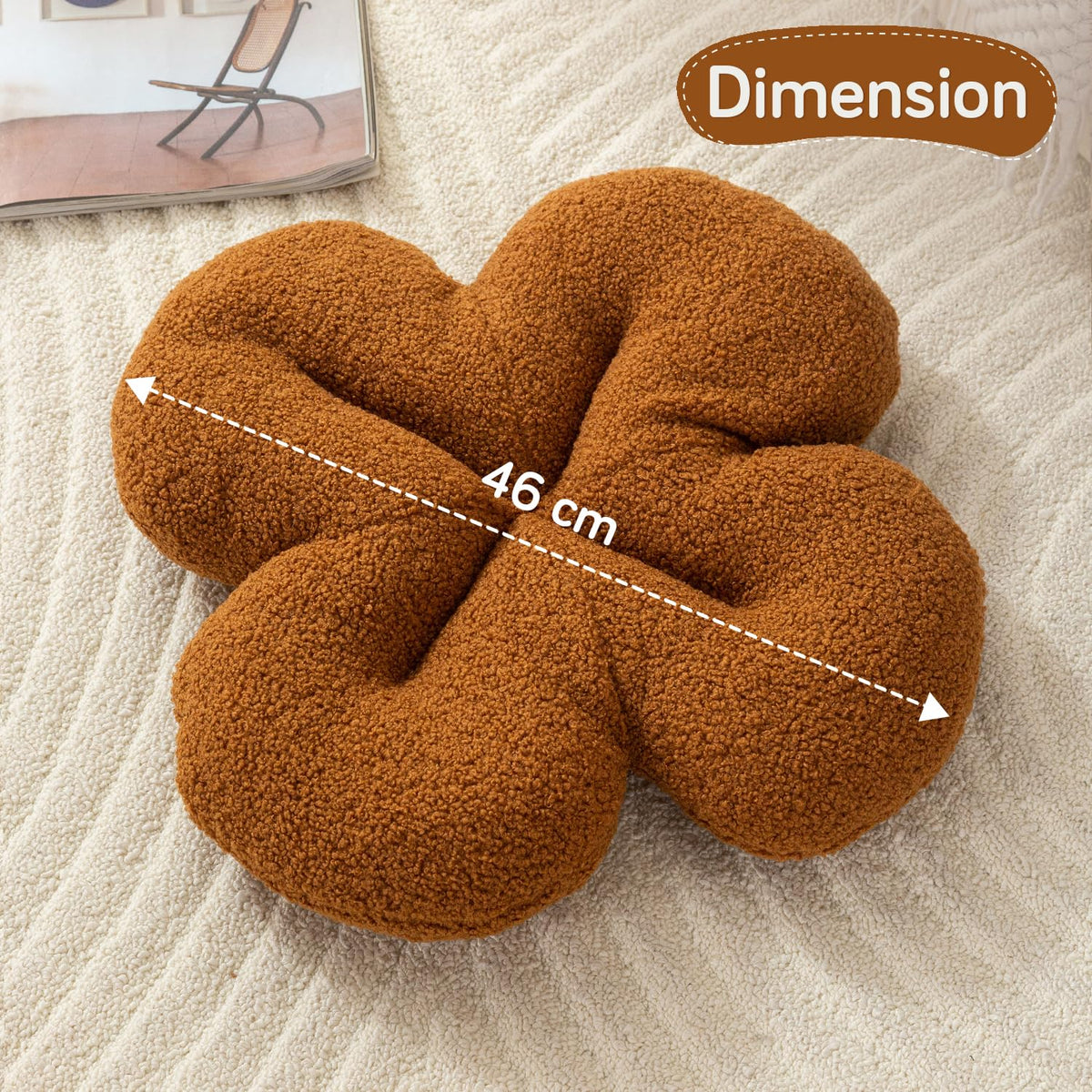 HOKIPO Floral Throw Pillow for Bed, Sofa & Couch | Soft Plush Flower Cushion Decorative Accent Pillow for Living Room, Bedroom & Nursery| 46 cm, Brown (AR-6728-BR)