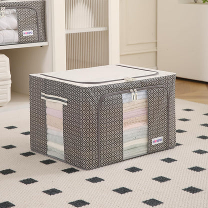 Wardrobe Organizer Storage Box | Foldable Cloth Storage Boxes with Metal Frame & Window | 600D Oxford Fabric, Charcoal Grey