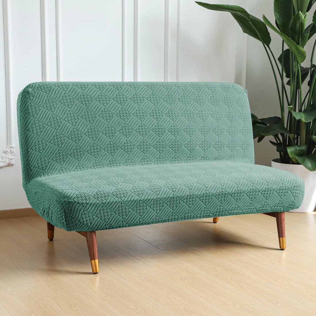 Luxurious Stretchable Spandex Jacquard Sofa-Cum-Bed Cover for Futon – Green