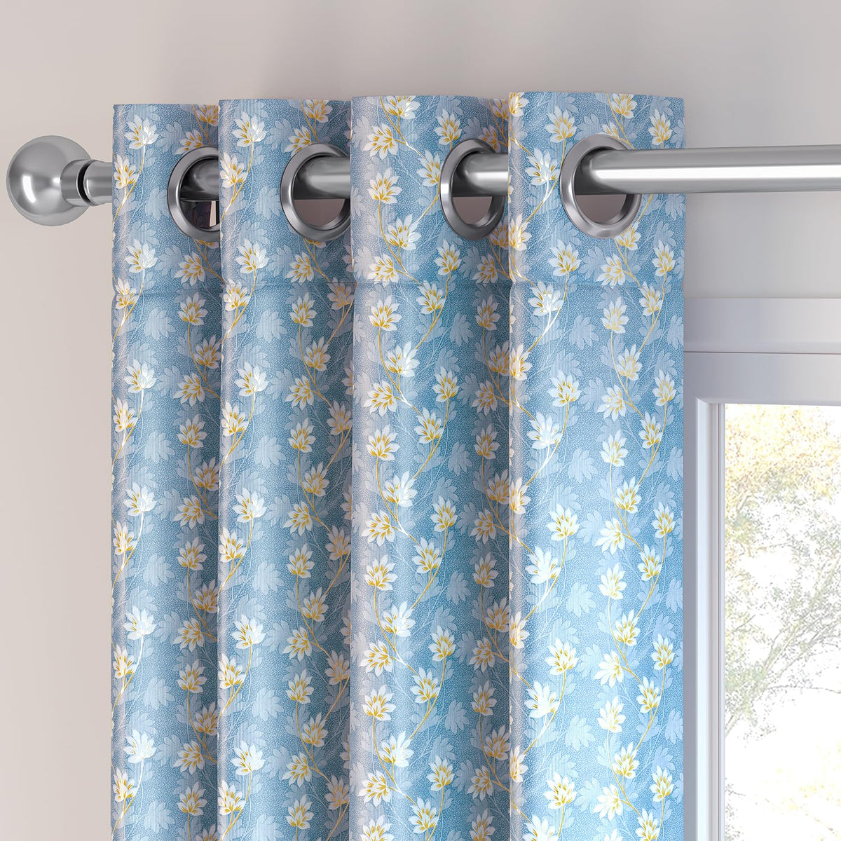 HOKIPO Vogue Shine Eyelet Curtains, 7 Feet Long - Denim Blue - image 7