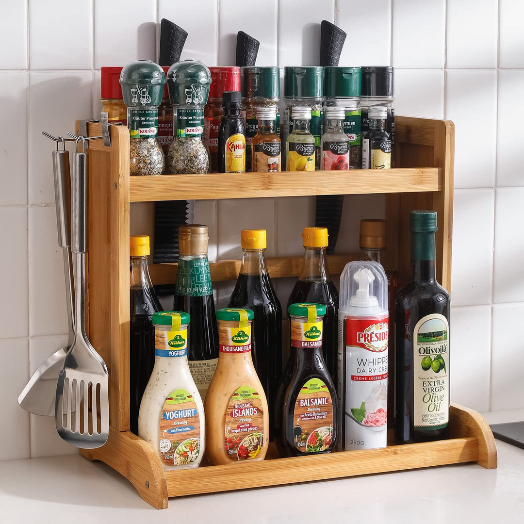 Bamboo Tier Spice Rack Organizer For Kitchen Platform Countertop