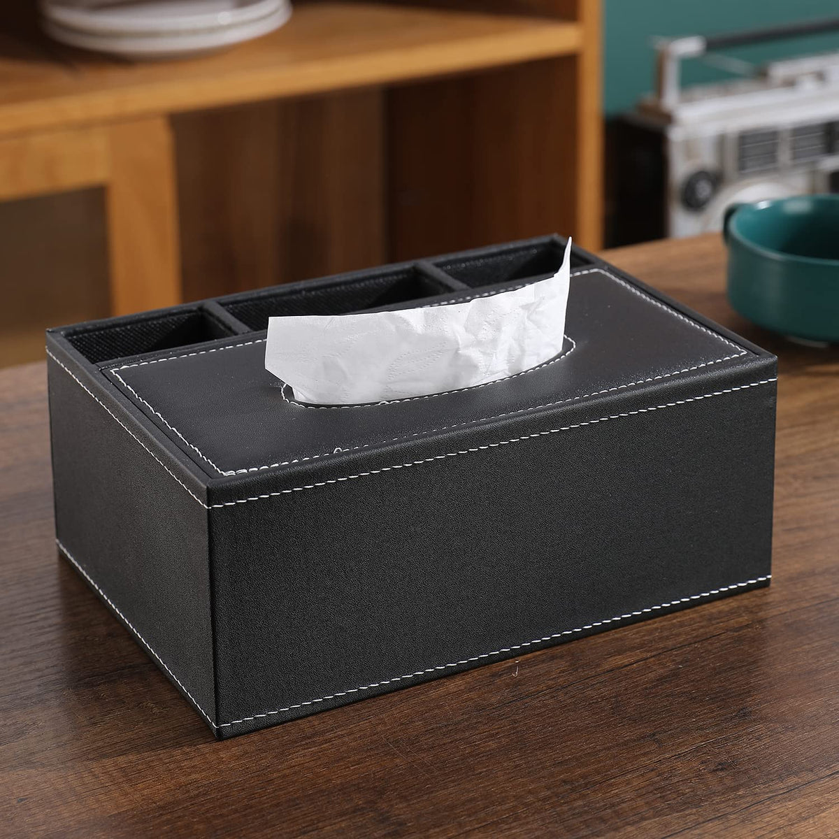 Buy stylish black faux leather tissue holder for storage | Hokipo
