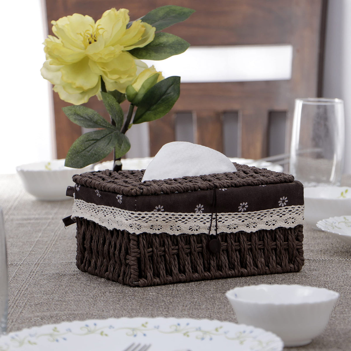 Buy premium brown eco-friendly handwoven small tissue box | Hokipo