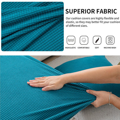 Stretchable Thick Jacquard Textured Seat Cushion Cover for 1/2/3 Seaters / Pieces for Sofa, Teal
