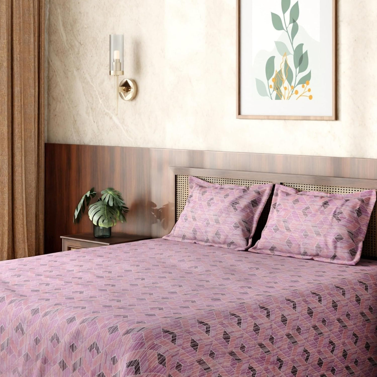 HOKIPO King Size Cotton Bedsheet, 2 Pillow Covers, Floral, Terracotta - image 17