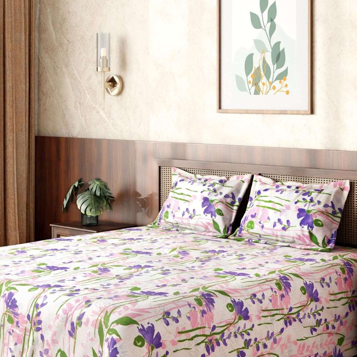 HOKIPO King Size Cotton Bedsheet, 2 Pillow Covers, Linear Geometry, Rose - image 18