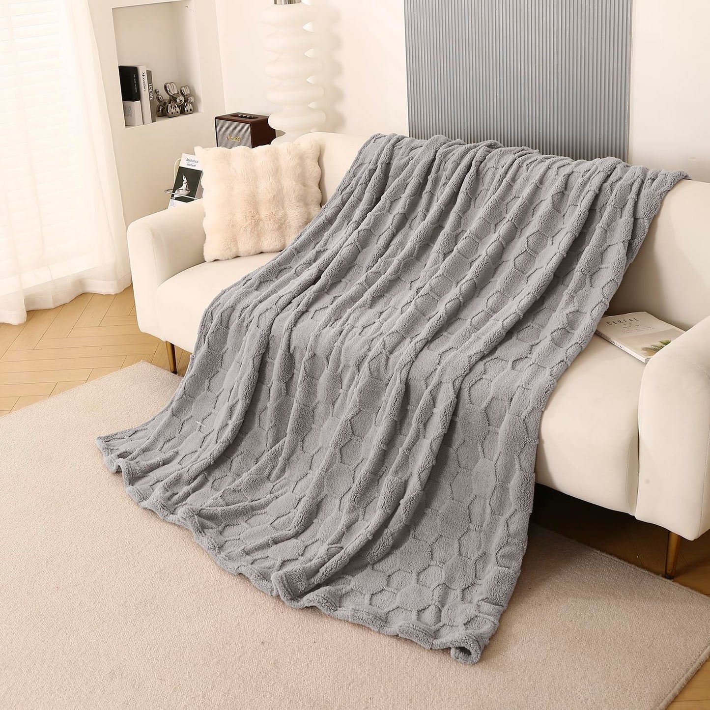 220 GSM Flannel AC Throw Blanket Double Bed Queen, 200x230 cm / 6.5x7.5 feet, Cloud Grey