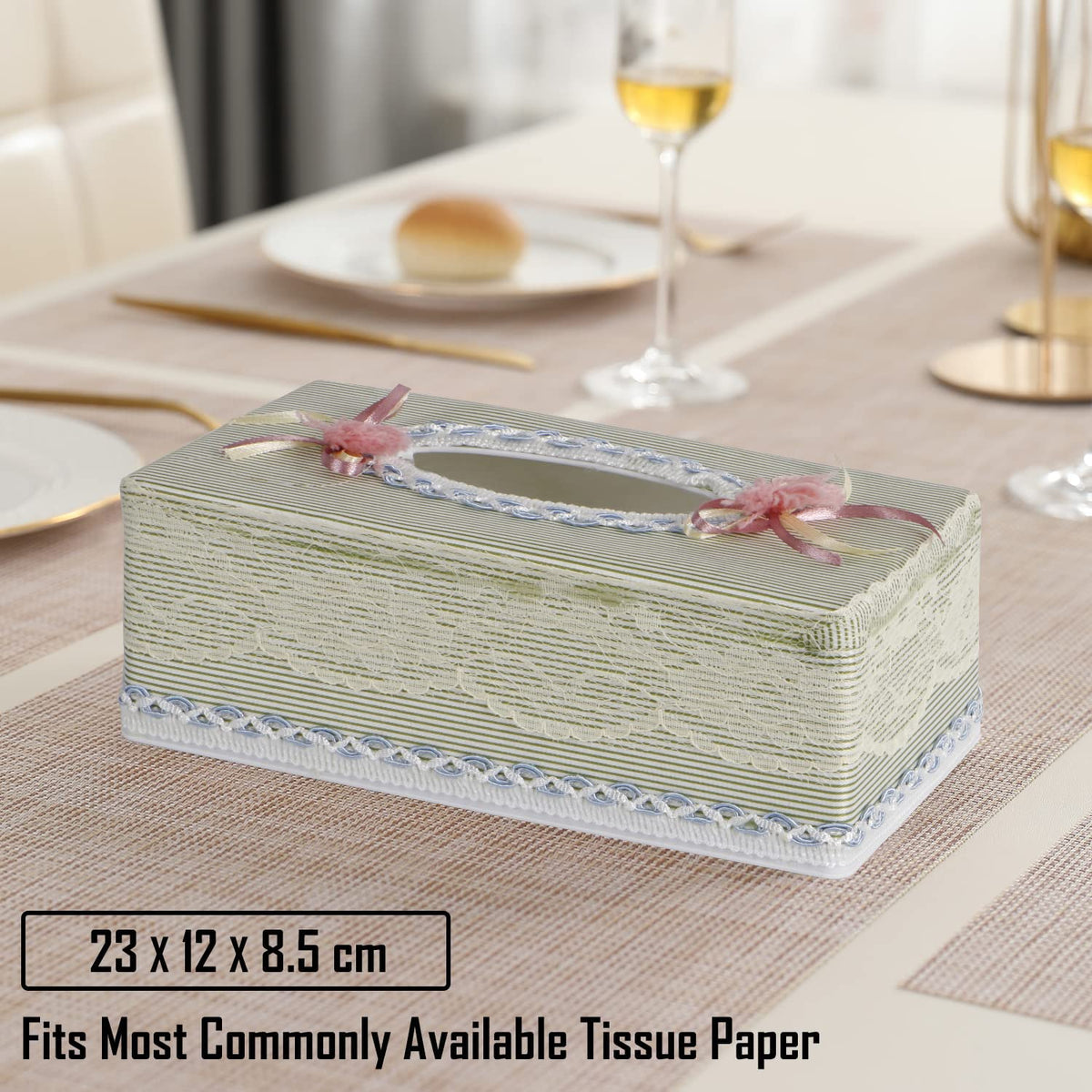Plastic Tissue Box Holder, Striped Green