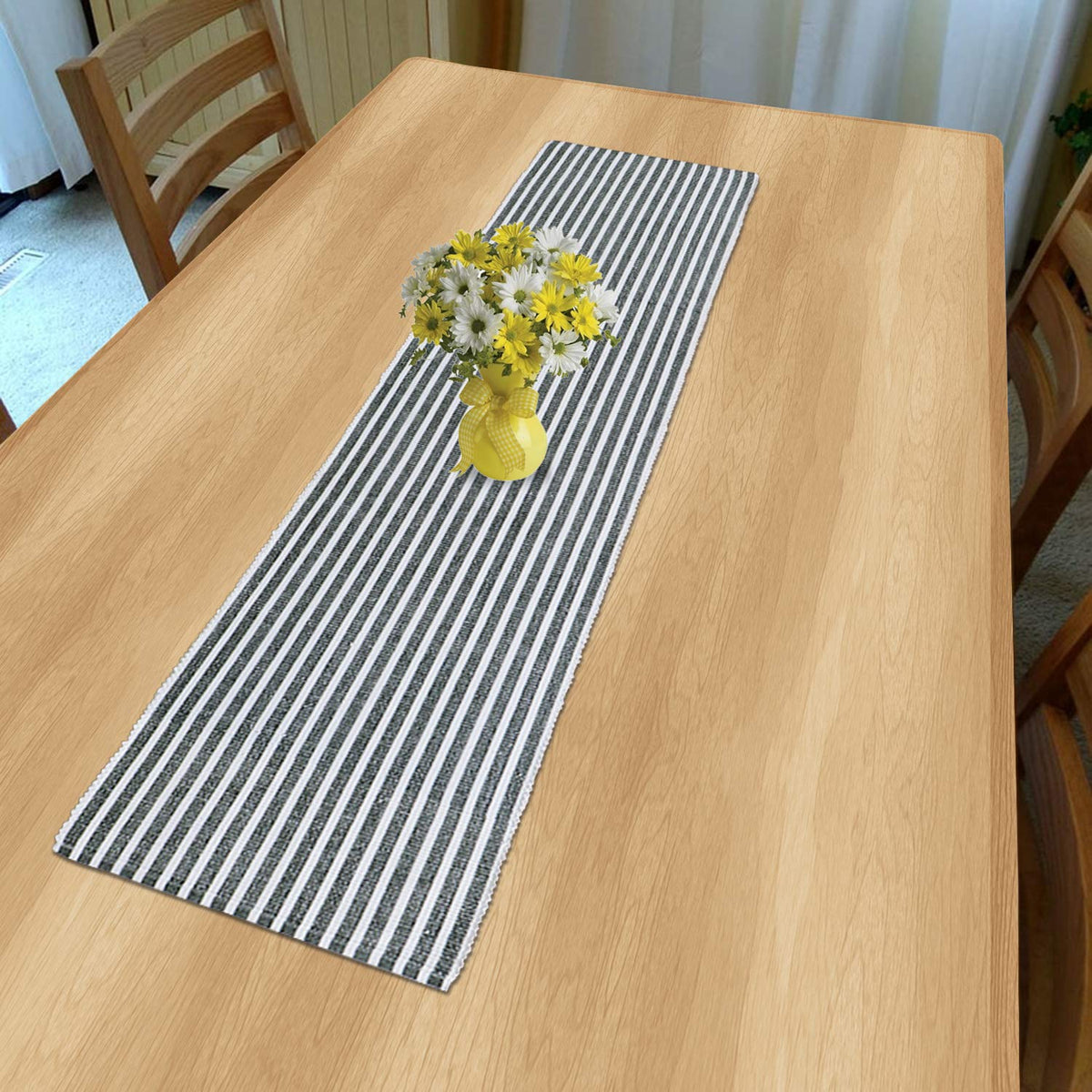 Buy Grey Colour cotton ribbed washable table runner online