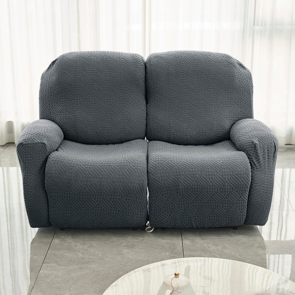 Buy Dark Grey Colour Jacquard Two Seater Recliner Sofa Cover