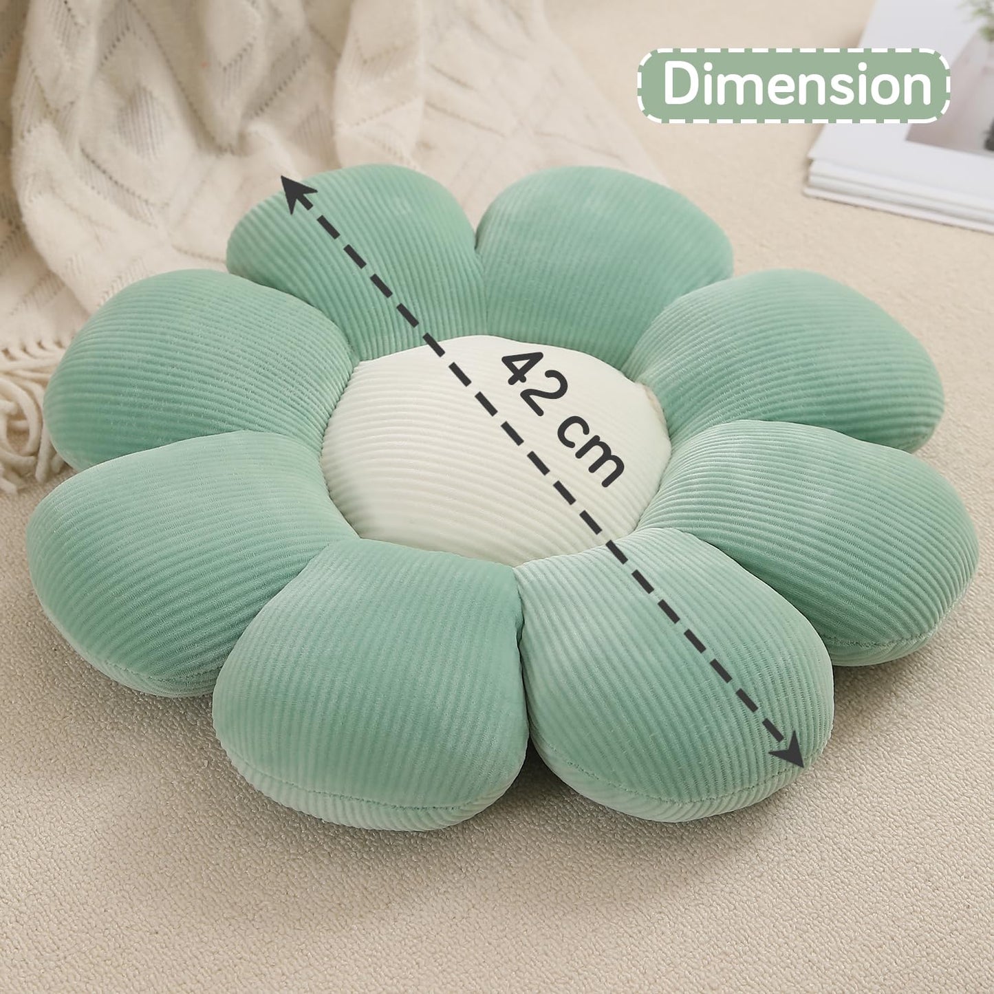 Luxury Flower Plush Decorative Pillow – Ultra-Soft Seating Cushion (42 cm, Fern Green)