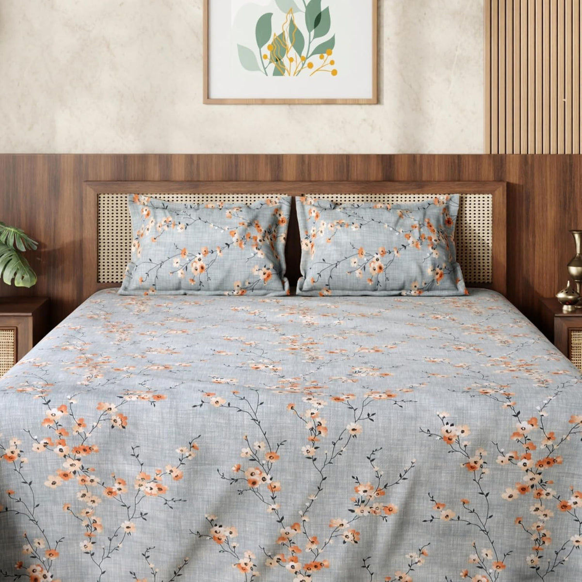 HOKIPO King Size Cotton Bedsheet, 2 Pillow Covers, Sage Sprigs, Sage Blue - image 9