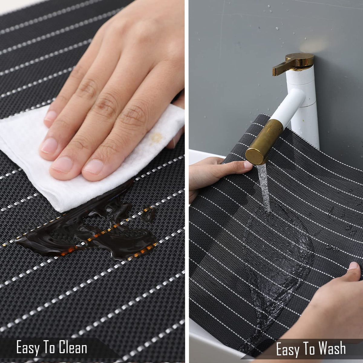 Buy Striped Black Colour Washable PVC Tables Runner | HOKIPO