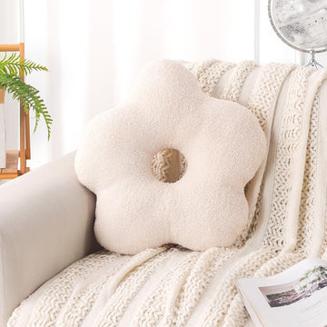 HOKIPO Flower Shaped Cushion for Sofa & Bed, 49 cm, Beige