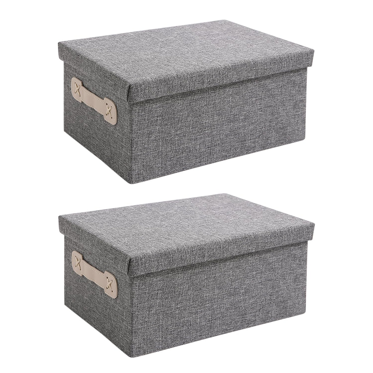 Organisers Storage Box with Lid, Grey, Pack of 2