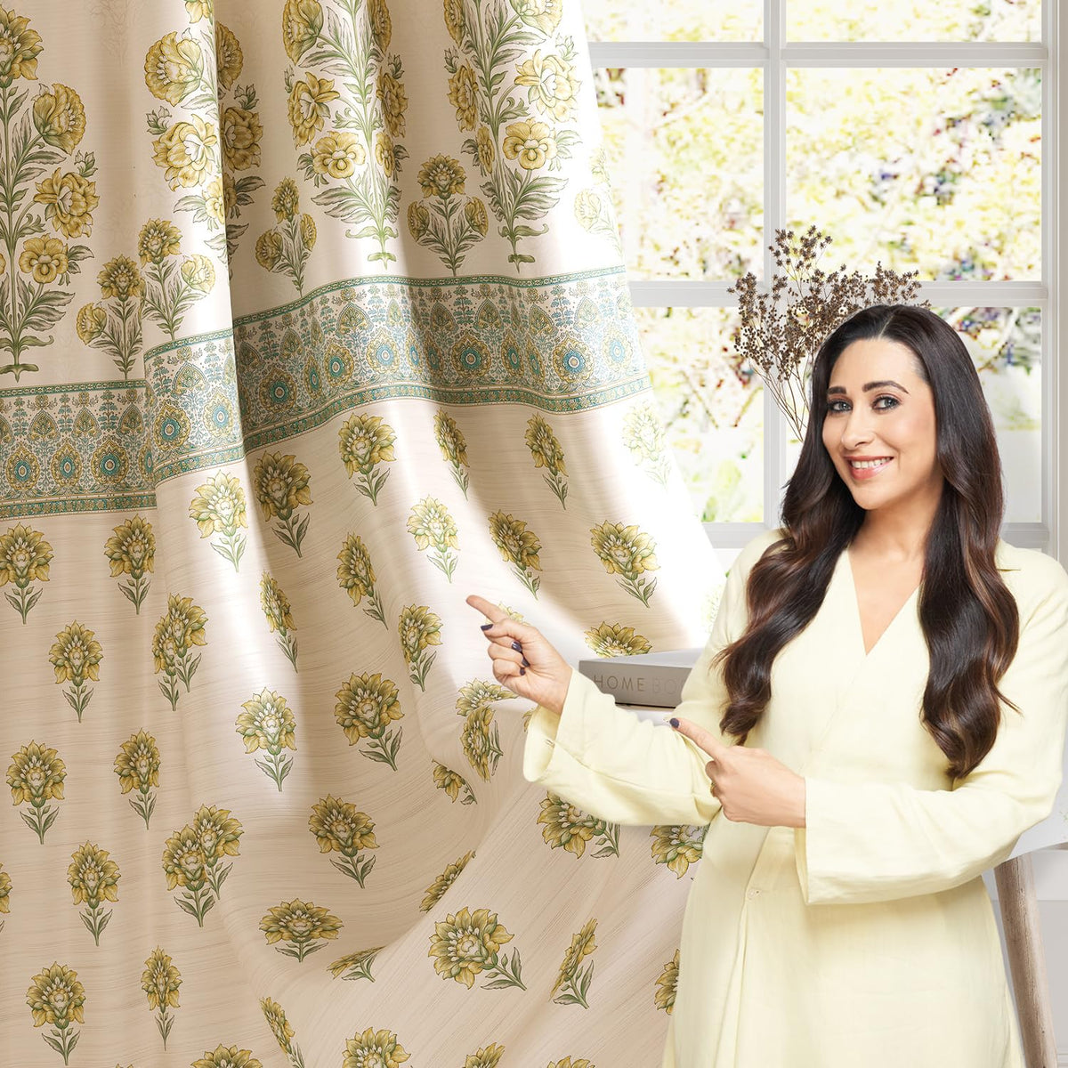 HOKIPO Harmony Printed Eyelet Curtains, 7 Feet Long - Marigold Grove