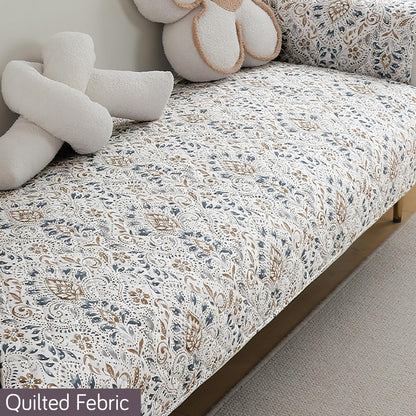 HOKIPO Quilted Waterproof Sofa Seat Mat with 2 Armrest Covers with Pockets, Damask White