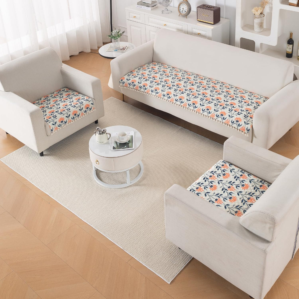 Quilted Sofa Seat Mat for 5-Seater Sofa (3+1+1), Tassel Twigs | Folk Garden