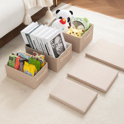 Organisers Storage Box with Lid, Beige, Pack of 1/2