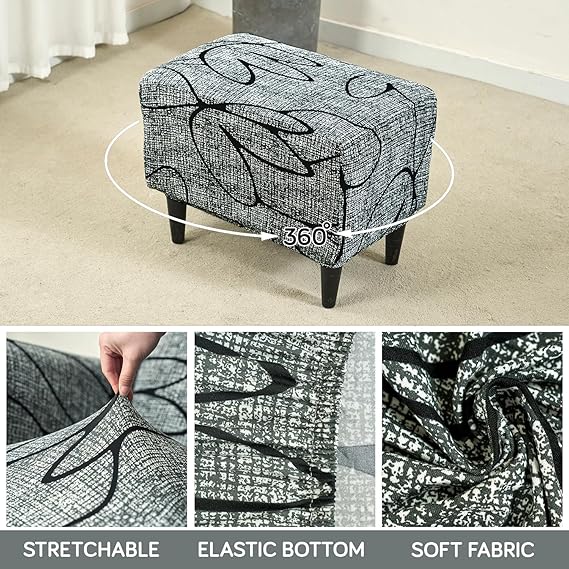 Stretchable 140 GSM Footstool Cover, Intense Grey Abstract Floral