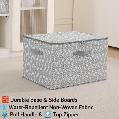 Foldable Clothes Organizer Box | Durable Non-Woven Storage with Zipper & Handle