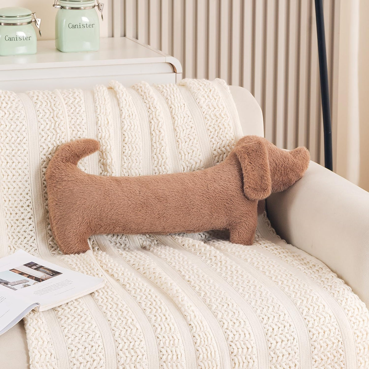 HOKIPO Dog Shaped Plush Cushion for Kids Room & Nursery, 59 cm, Brown