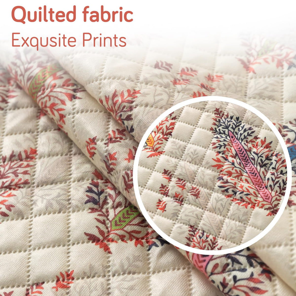 Quilted Sofa Cover 5-Seater Sofa Cover (3+1+1), Tassel Twigs | Royal Kalamkari