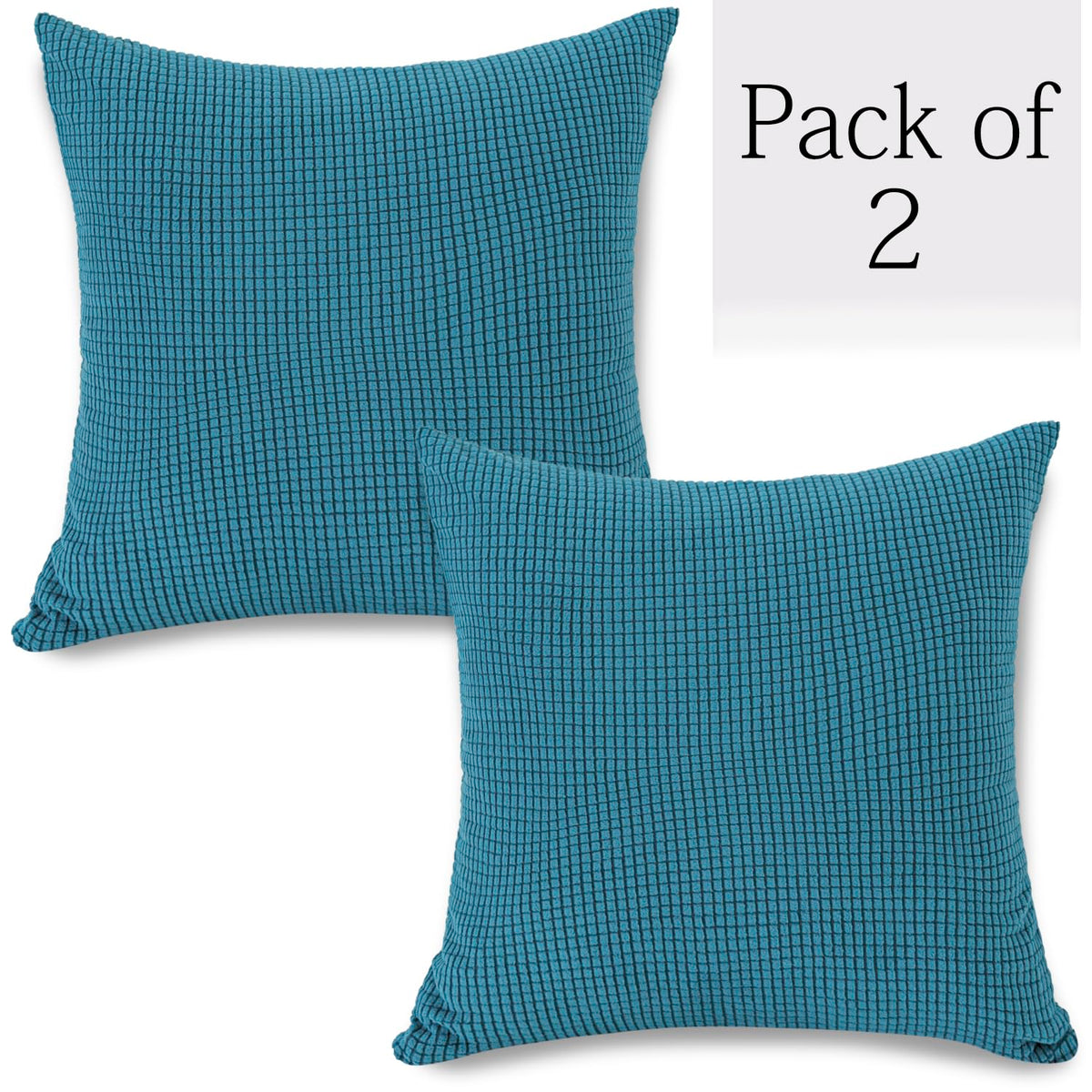 Teal Colour Grid Texture Jacquard Zippered Cushion Cover Set