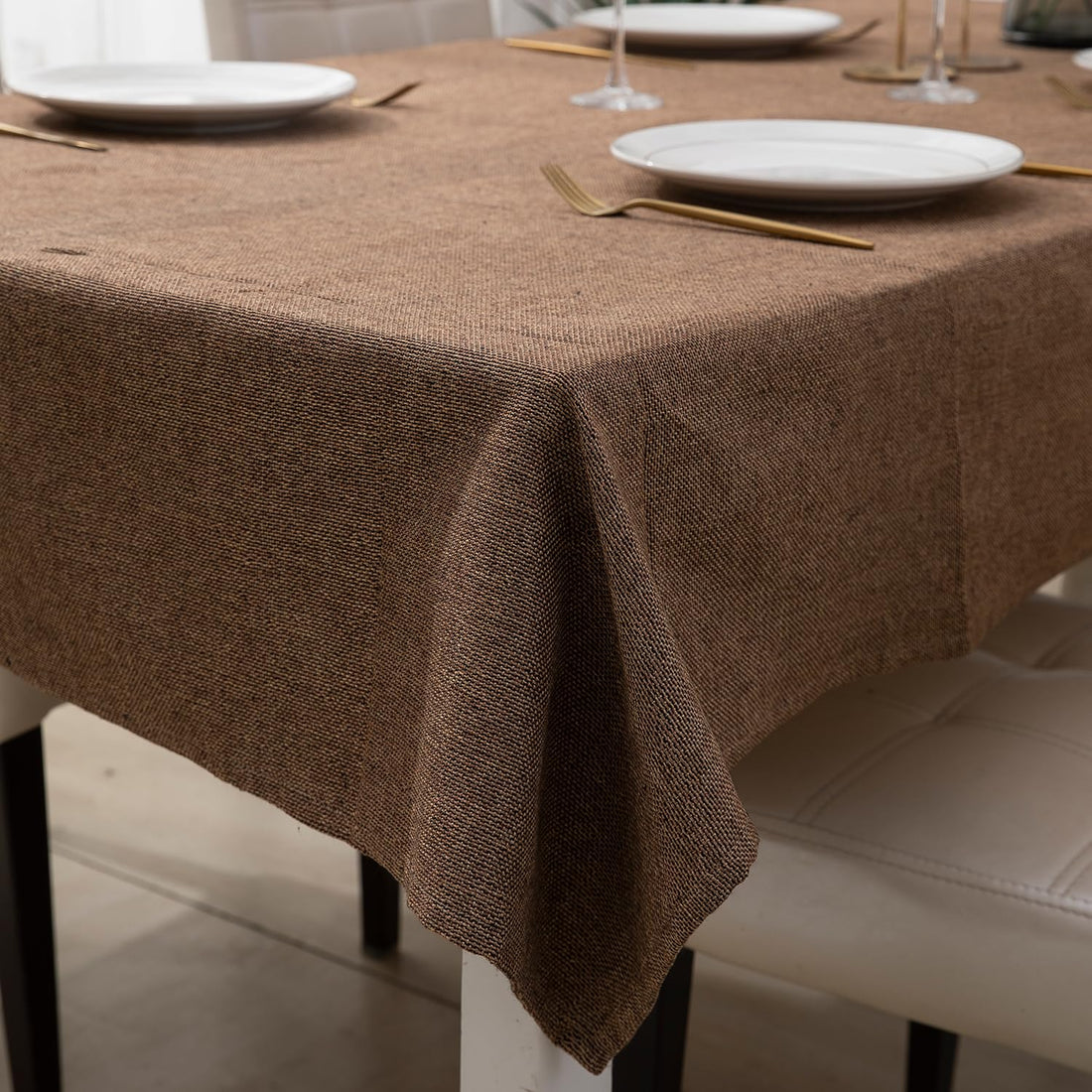 Buy Brown Colour Poly Jute Dining Table Cover | HOKIPO