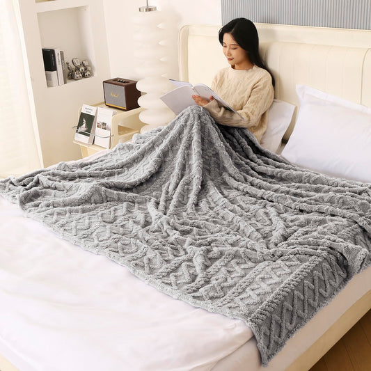 220 GSM Flannel AC Throw Blanket Double Bed Queen, 200x230 cm / 6.5x7.5 feet, Light Grey