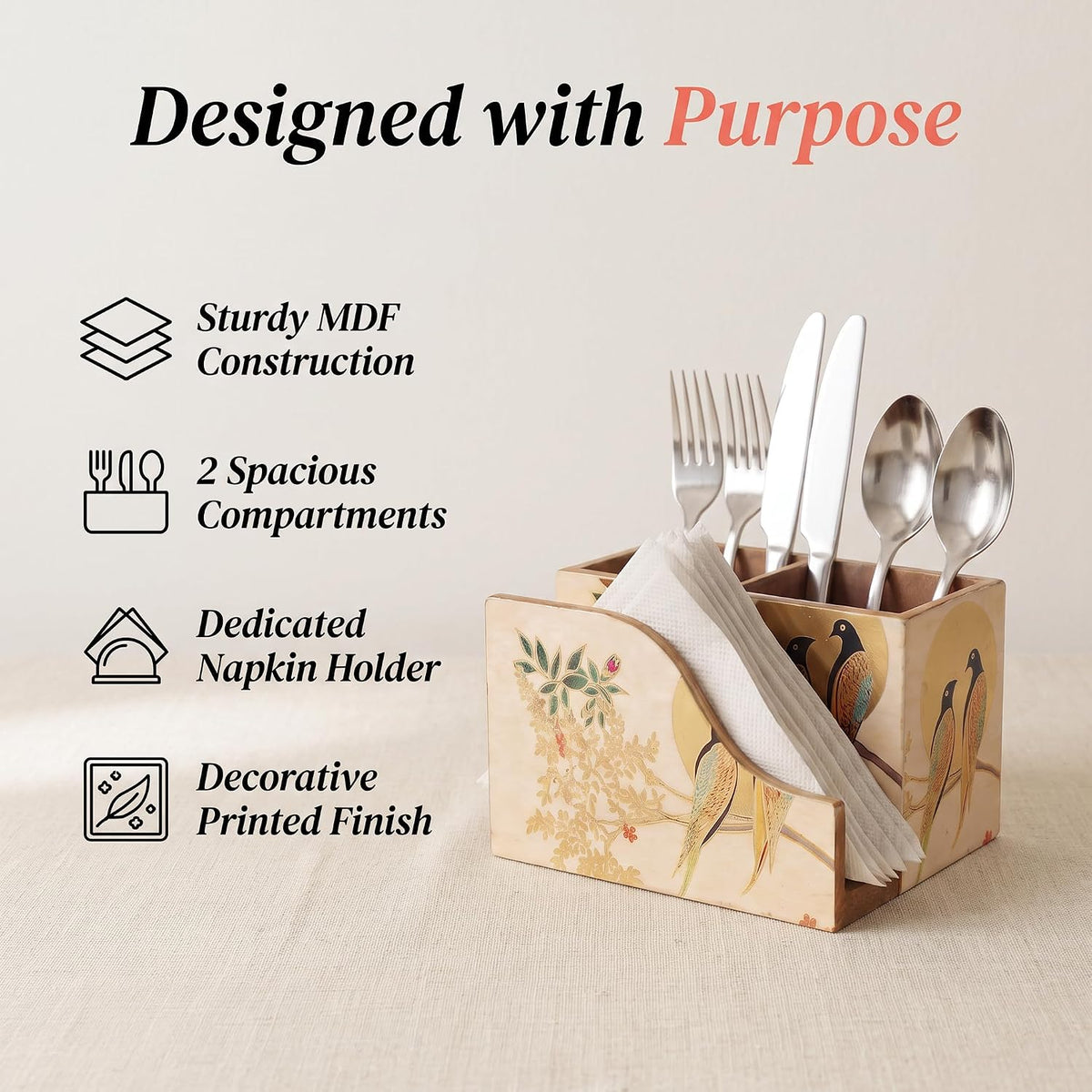 HOKIPO Cutlery Holder with Napkin Stand, Engineered Wood, Sunhere Parinday - image 2