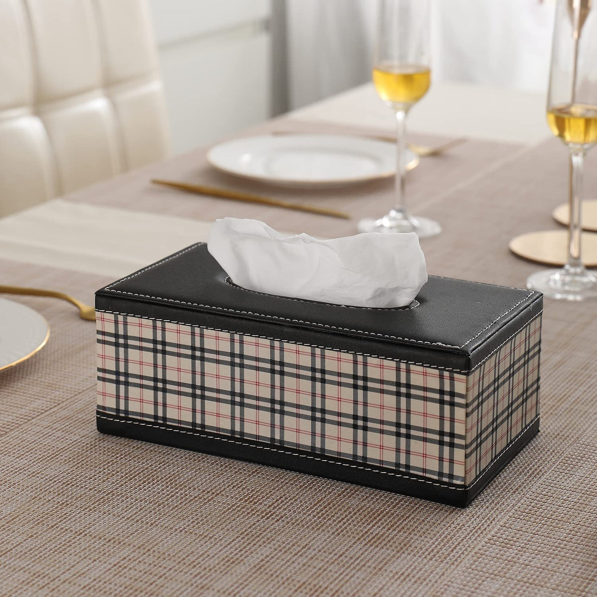 Buy stylish beige faux leather tissue paper holder | Hokipo