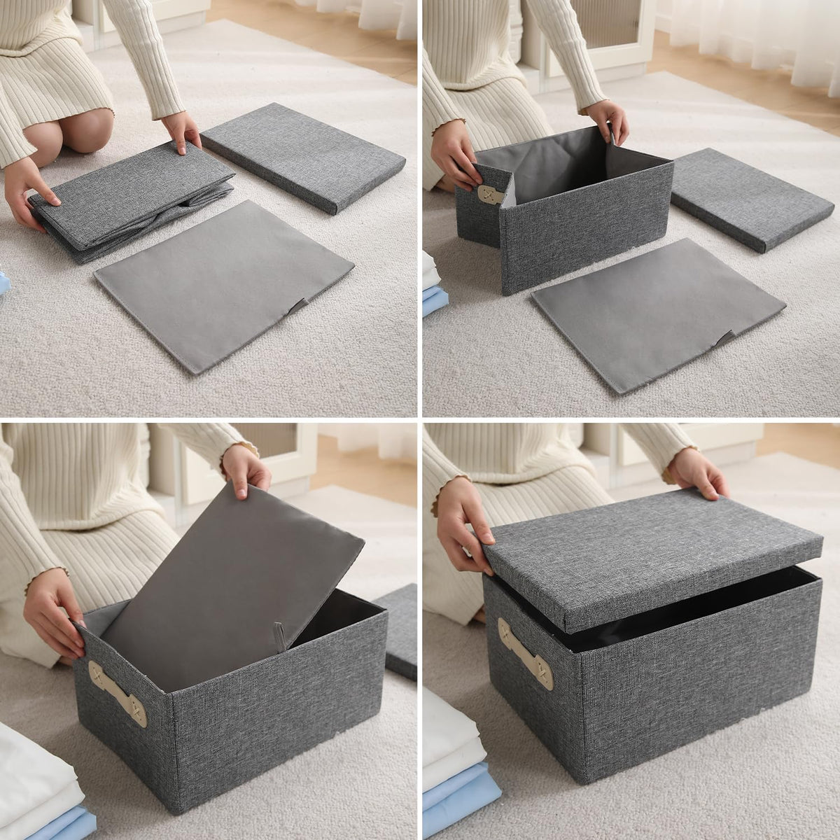 Organisers Storage Box with Lid, Grey, Pack of 2