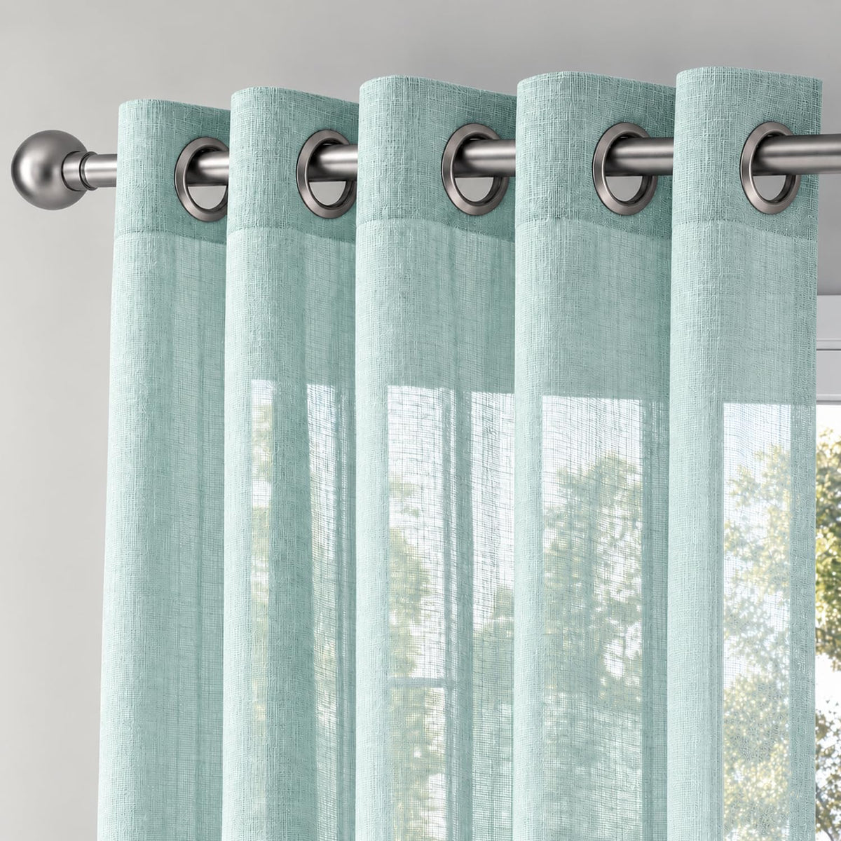 HOKIPO Breeze Sheer Curtains, 7 Feet Long - Aqua Green - image 6