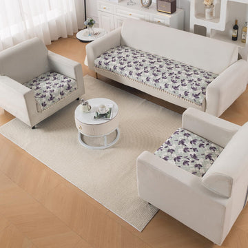 Quilted Sofa Seat Mat for 5-Seater Sofa (3+1+1), Tassel Twigs | Lavender Vine