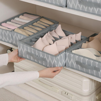 Lingerie Organizer for Women – Bra Organizer for Wardrobe & Drawers | Foldable Innerwear Organiser for Bras, Camisoles | Non-Woven Fabric, Grey leaves