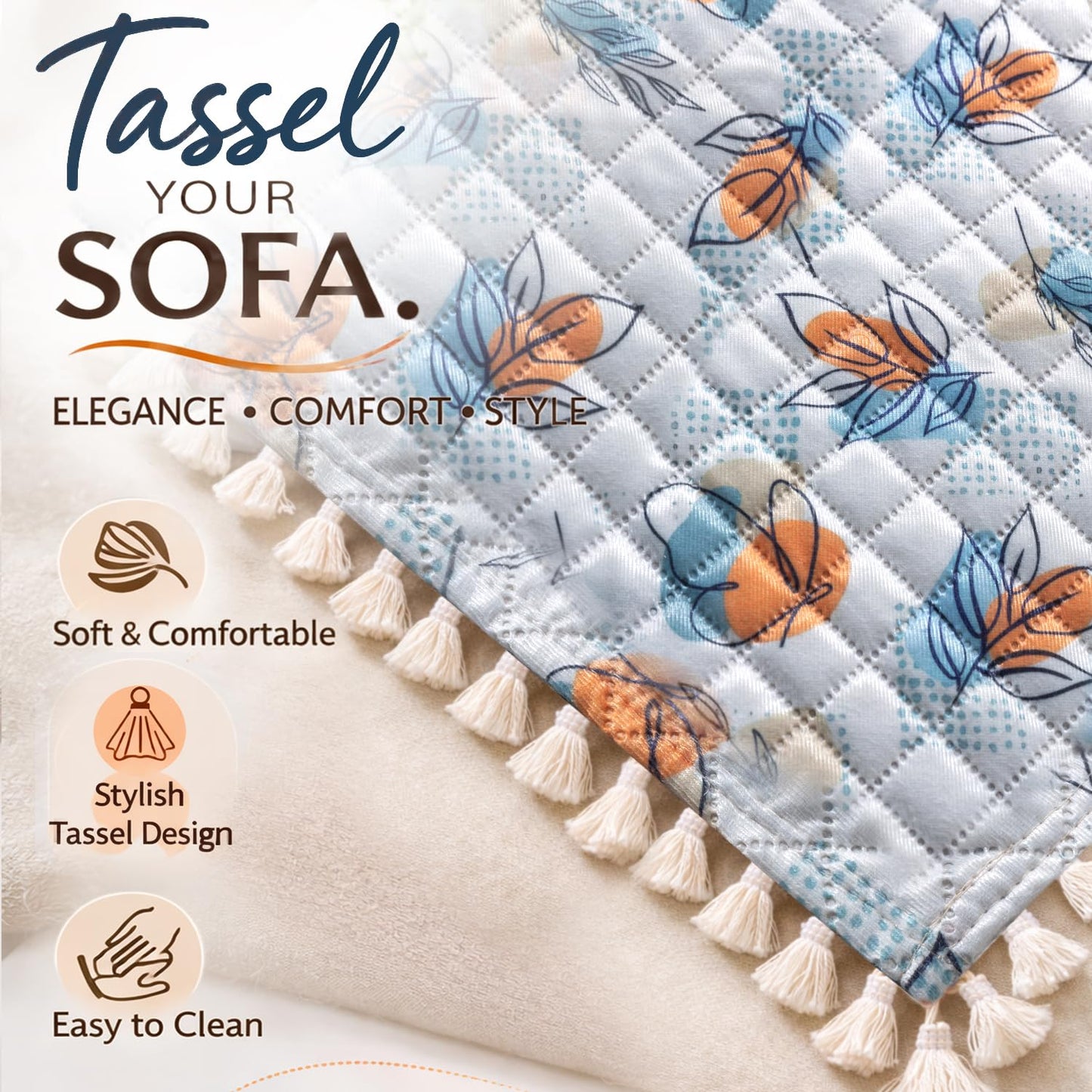 Quilted Sofa Seat Mat for 5-Seater Sofa (3+1+1), Tassel Twigs | Abstract Petals