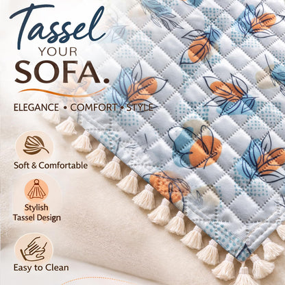 Quilted Sofa Seat Mat for 5-Seater Sofa (3+1+1), Tassel Twigs | Abstract Petals