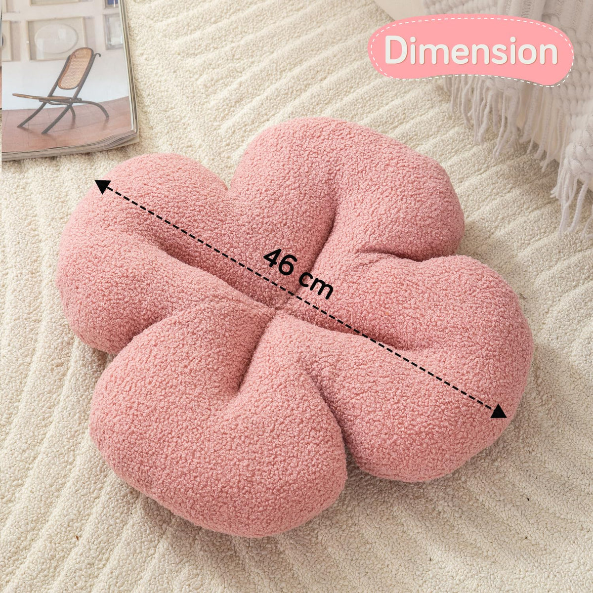 HOKIPO Floral Decorative Throw Pillow for Sofa, Couch & Bed | Soft Plush Flower Cushion | Aesthetic Pillow for Home Décor - 46 cm, Baby Pink (AR-6728-BPNK)