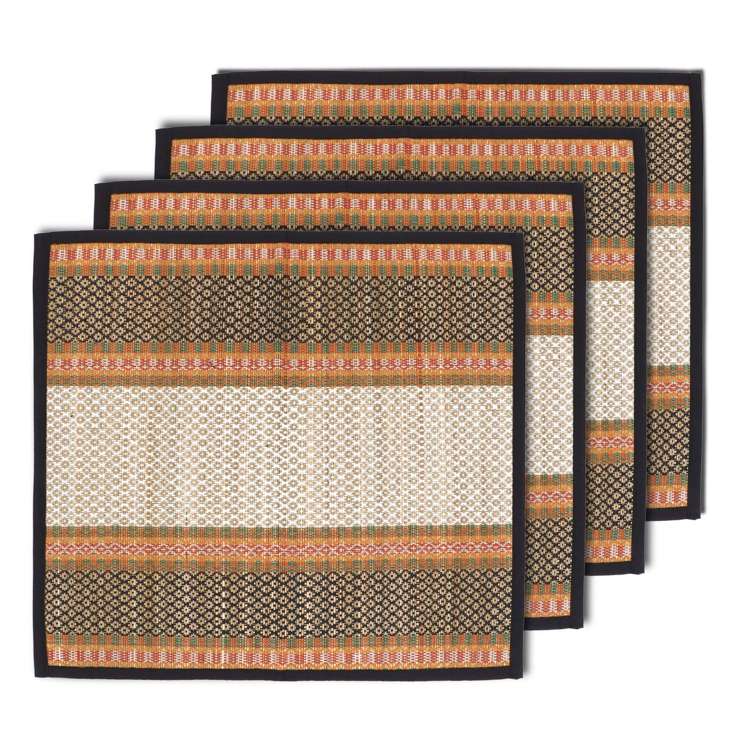 Natural River Grass Handcrafted Pooja Floor Mats/Meditation Prayer Mat/Sittting Mat/Aasan Mat Chatai for Pack of 2/4/6/8, Black