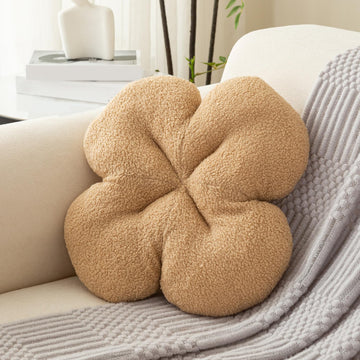 HOKIPO Floral Decorative Throw Pillow for Sofa, Couch & Bed | Soft Plush Flower Cushion | Aesthetic Pillow for Home Décor - 46 cm, Beige (AR-6728-BGE)