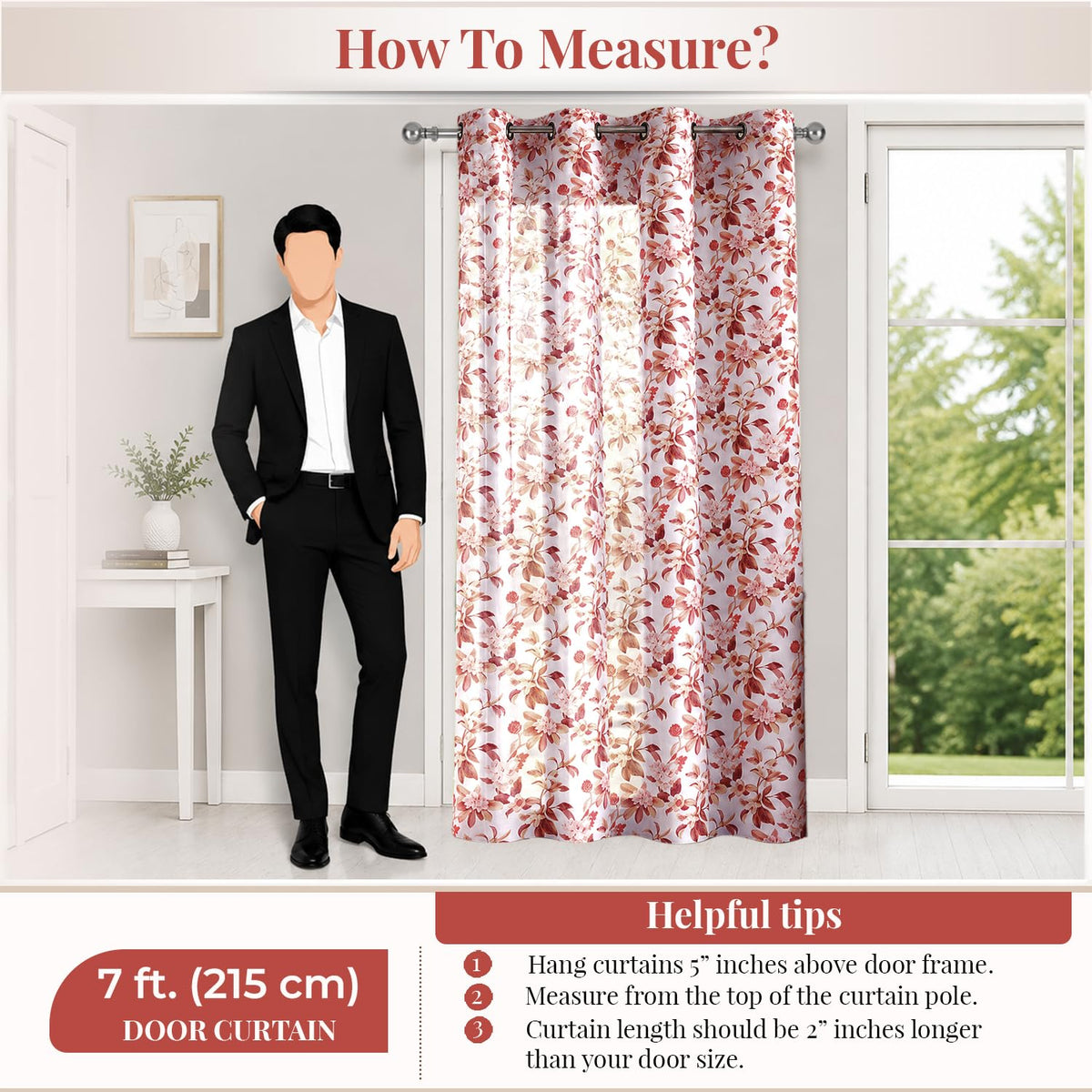 HOKIPO Petal Mist Sheer Eyelet Curtains, 7 Feet Long - Rose Blossoms - image 7