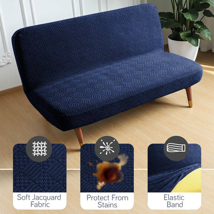 Buy Navy Blue Colour Soft Jacquard Elastic Armless Sofa Cover | HOKIPO