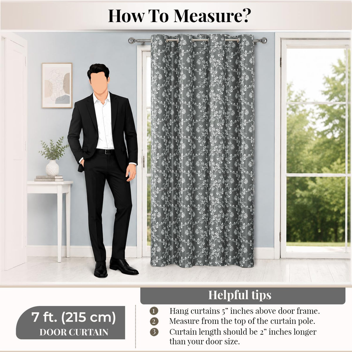 HOKIPO Bahaar Eyelet Curtains, 7 Feet Long - Charcoal Grey - image 8