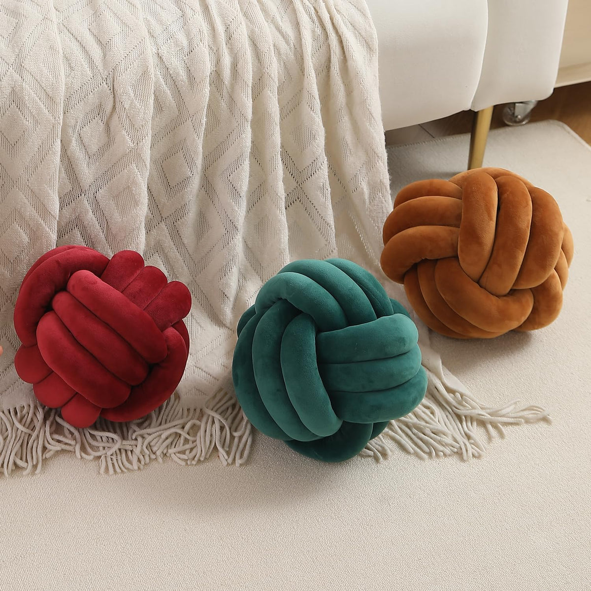 Knot Ball Cushion Pillow Soft Plush Velvet Decorative Throw Pillow - Props Chocolate Brown