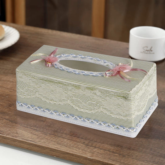 Plastic Tissue Box Holder, Striped Green