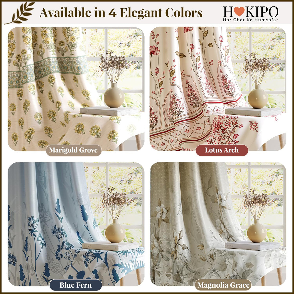 HOKIPO Harmony Printed Eyelet Curtains, 7 Feet Long - Blue Fern - image 9