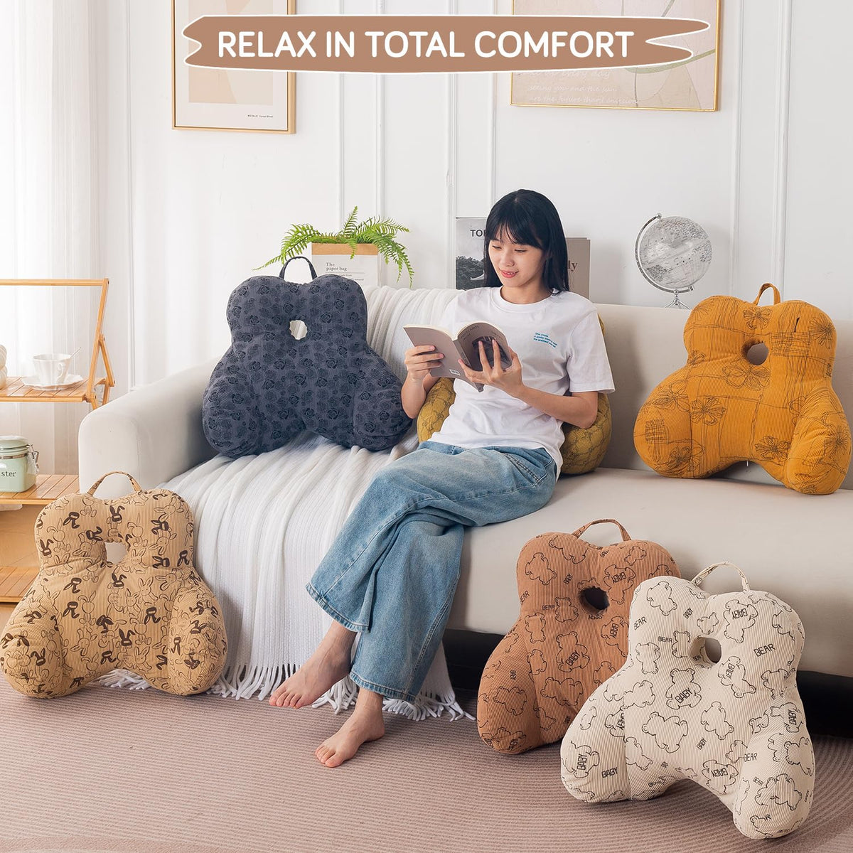 HOKIPO Teddy Lumbar Back Support Cushion for Chair, Sofa & Office, Cream